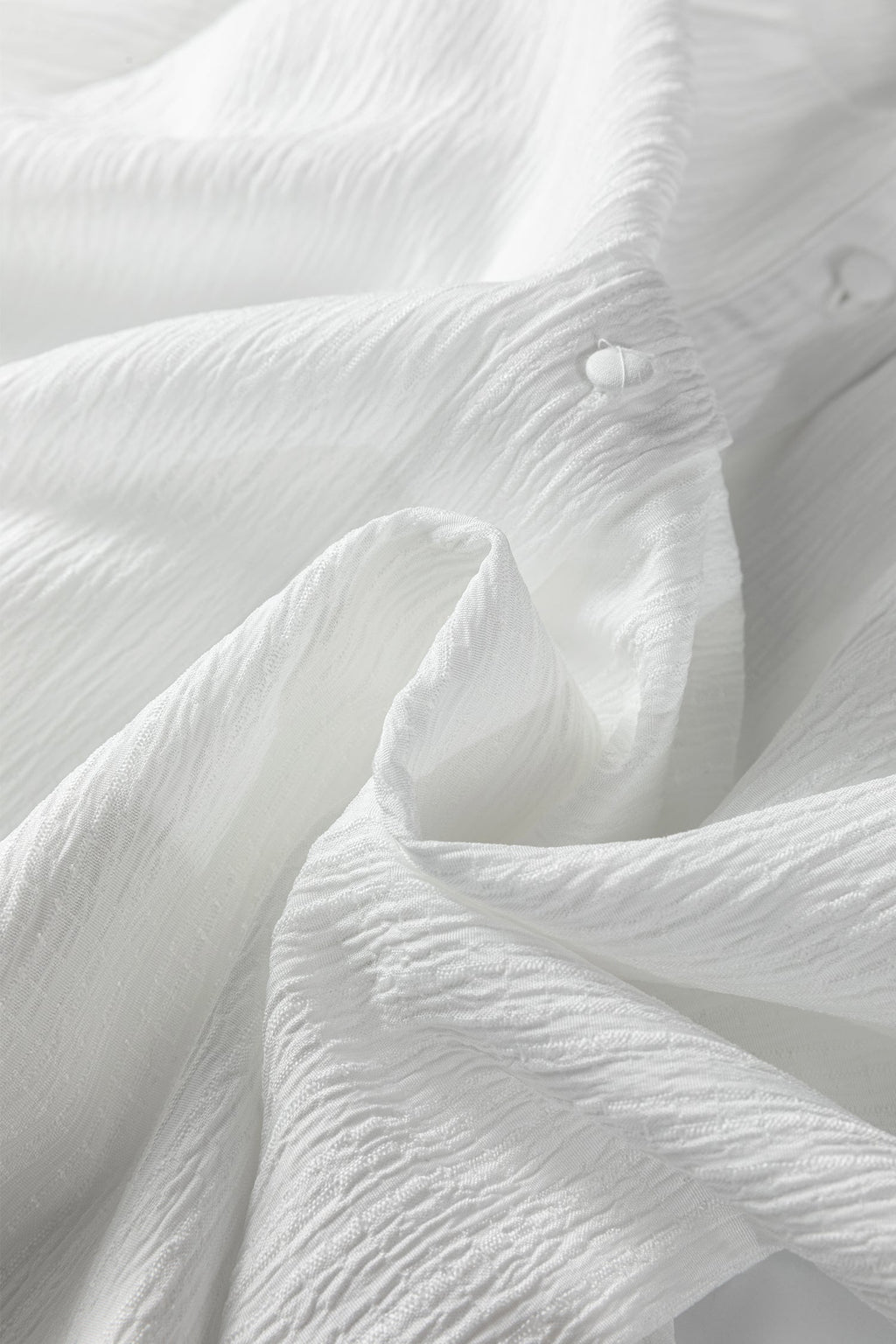 White Crinkled Texture Lantern Sleeve Button Down Shirt