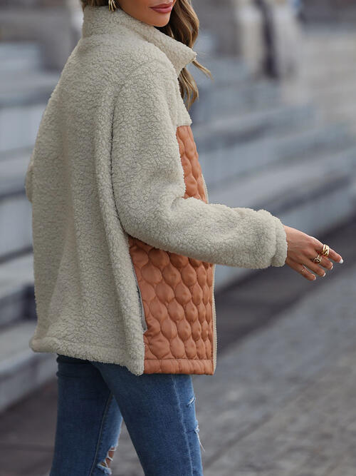 Women's Leopard Color Block Zip-Up Jacket