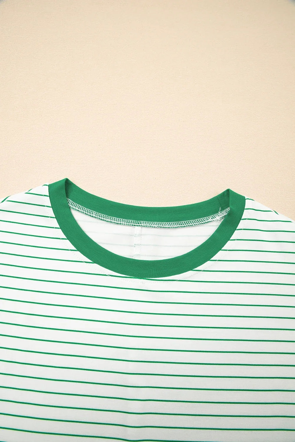 Stripe Ruffle Short Sleeve Crew Neck T-Shirt Mini Dress