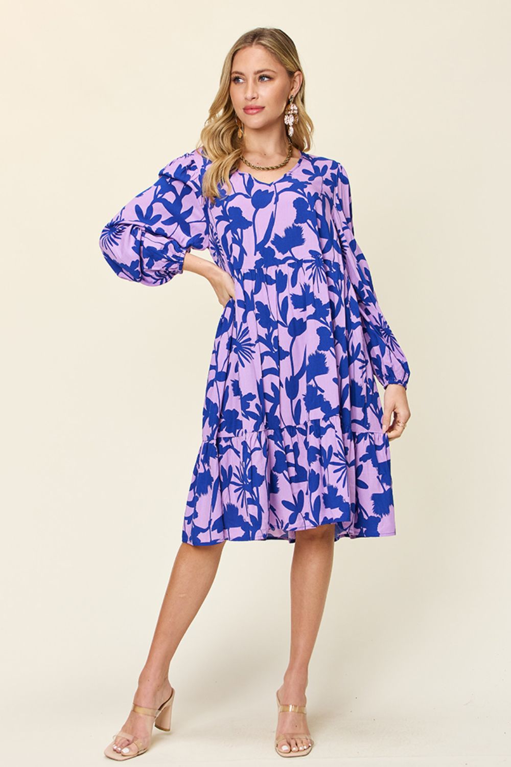 Printed Ruffle Hem Dress with Functional Pockets