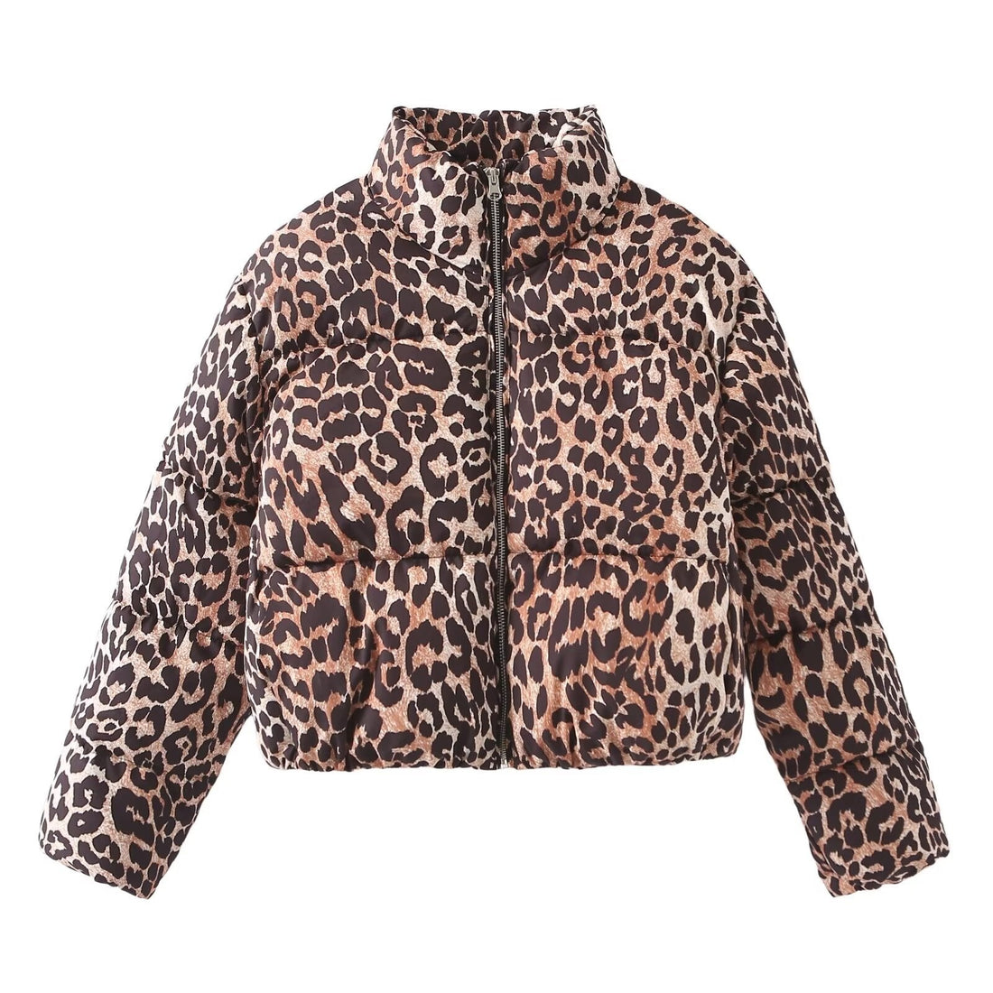 Women's Leopard Print Puffer Jacket with Stand-Up Collar - Image 5