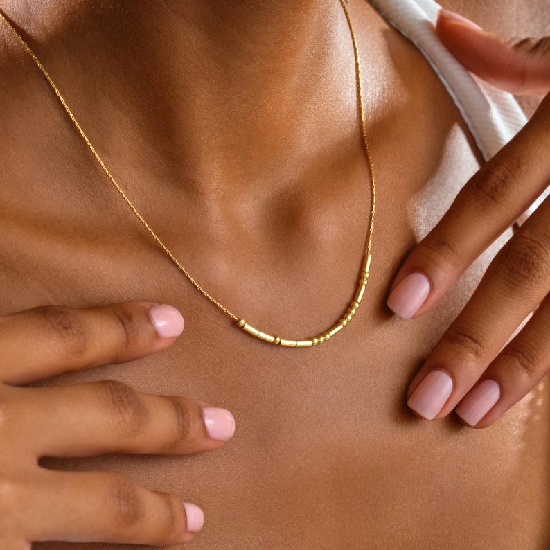 Gold Minimalist Morse Code Custom Name Necklace for Her