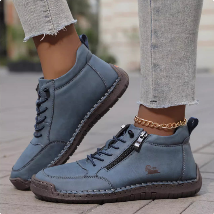 Women's Stitched Casual Lace-Up Flats with Side Zipper - Image 6