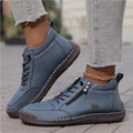 Women's Stitched Casual Lace-Up Flats with Side Zipper - Image 6