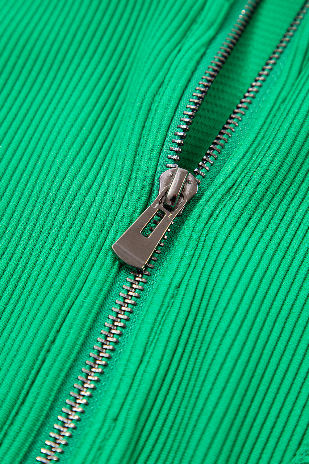 Bright Green Textured Short Sleeve Half Zip Romper