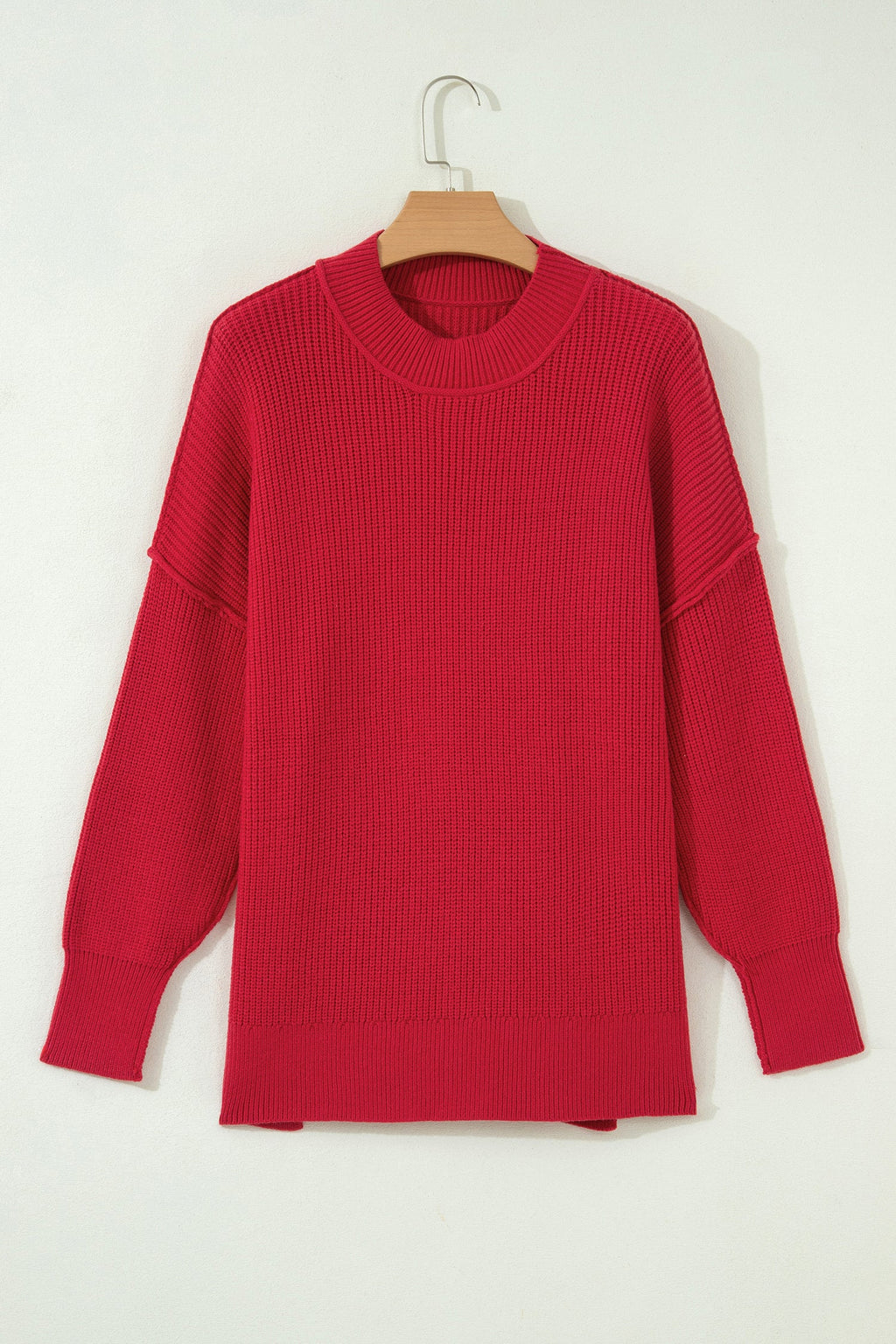Chestnut Long Sleeve Ribbed Knit Stand Neck Regular Fit Sweater