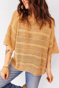 Hollow-Out Openwork Knit 3/4 Sleeve Sweater