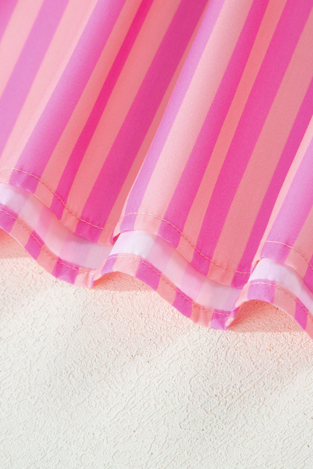 Juniper Striped V-Neck Ruffled Summer Blouse in Pink & Peach