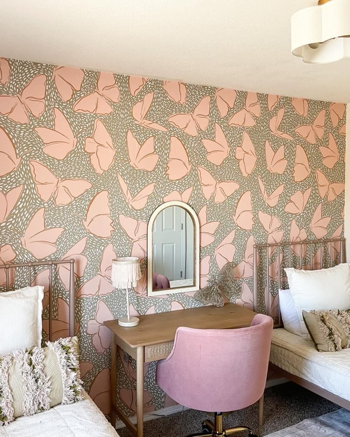 Ellie Removable Wallpaper in Blush Pink and Sage Green Bohemian