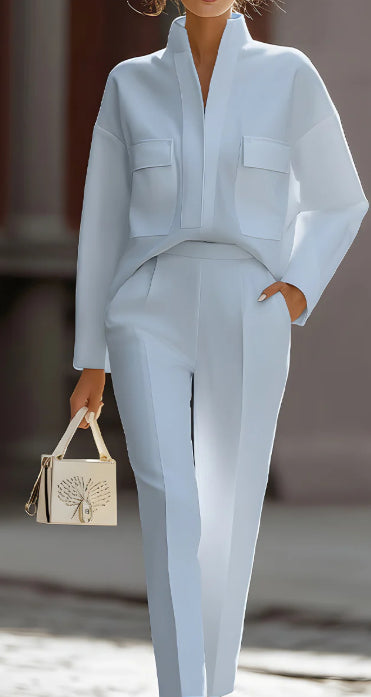 Women's Casual Cream Two-Piece Top and Pants Co-ord Set