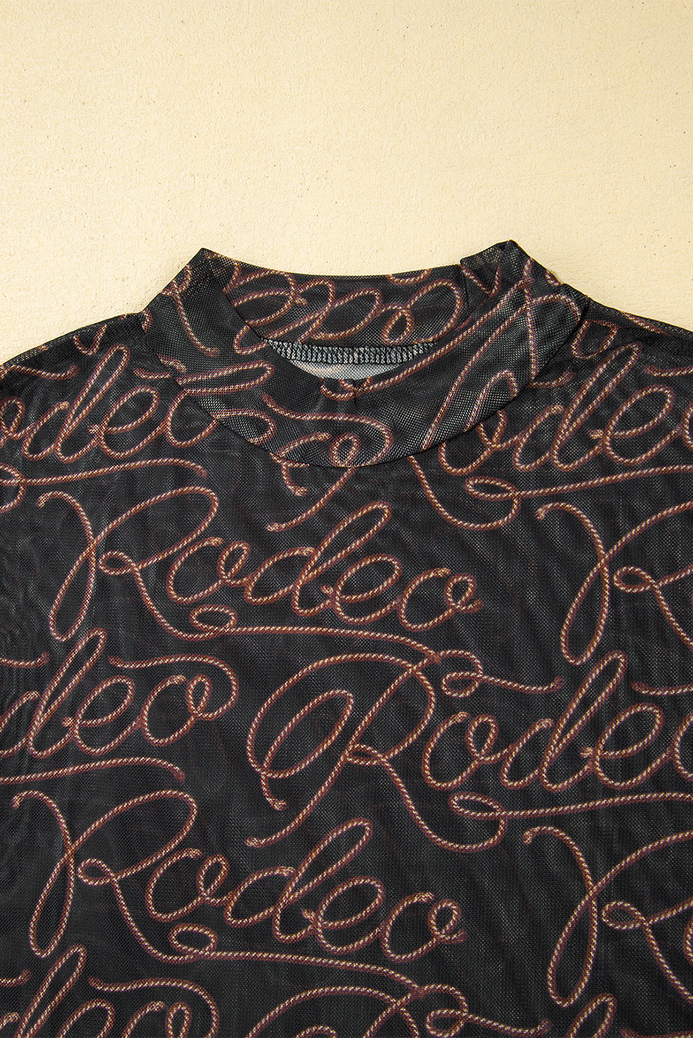 Western Rodeo Mesh Mock Neck Long Sleeve Top