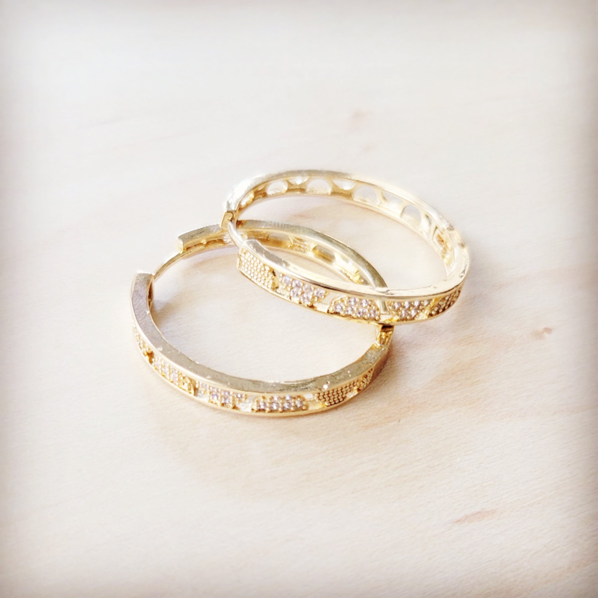 Geometric Sparkle Gold-Tone Hoop Earrings with Crystal Accents - Image 2