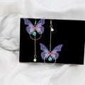 A pair of vibrant purple asymmetric butterfly earrings featuring a retro bow knot design.