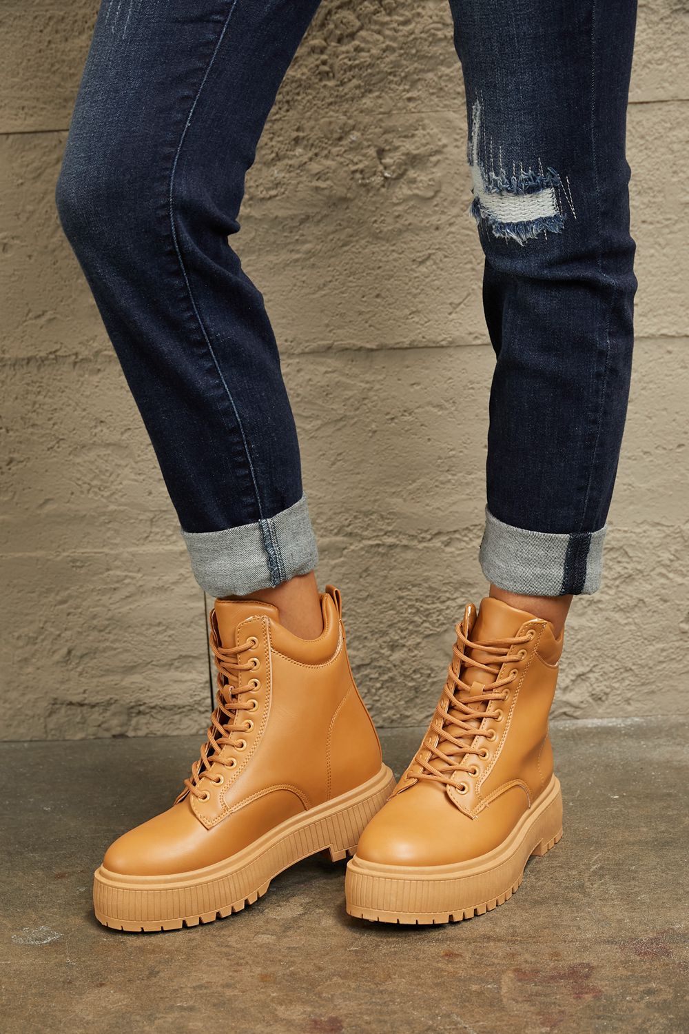 East Lion Corp Platform Combat Boots | Leather Lace-Up Booties
