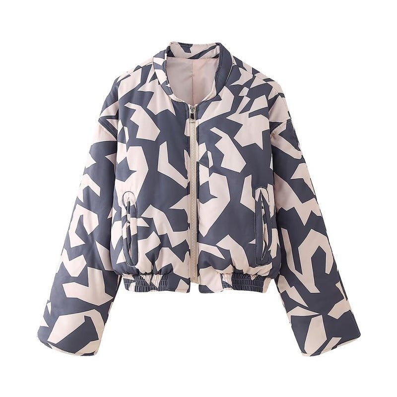 Women's Harajuku Pink & White Abstract Pattern Cotton Jacket - Image 3