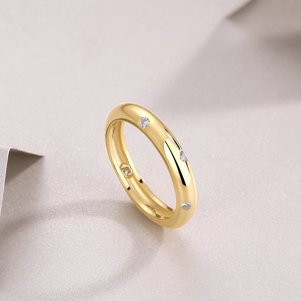 S925 Silver Gold Plated 8-Stone Moissanite Ring, 3.67mm Minimalist Band, D VVS1 GRA US 5-9