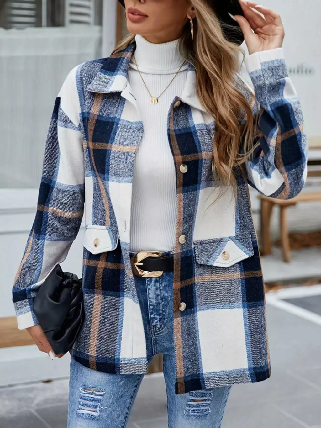 Plaid Button-Up Long Sleeve Shacket