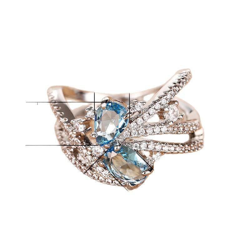 New Fashion Finger Ring Copper Micro Paved Water Drop Pear Oval Zircon Women Statement Jewelry