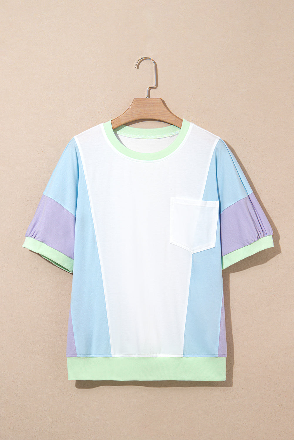 White Color Block Patchwork Half Sleeve Oversized T-Shirt