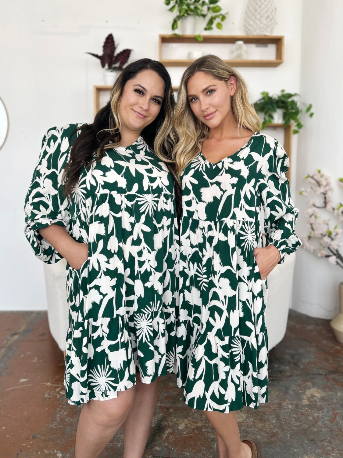 Printed Ruffle Hem Dress with Functional Pockets