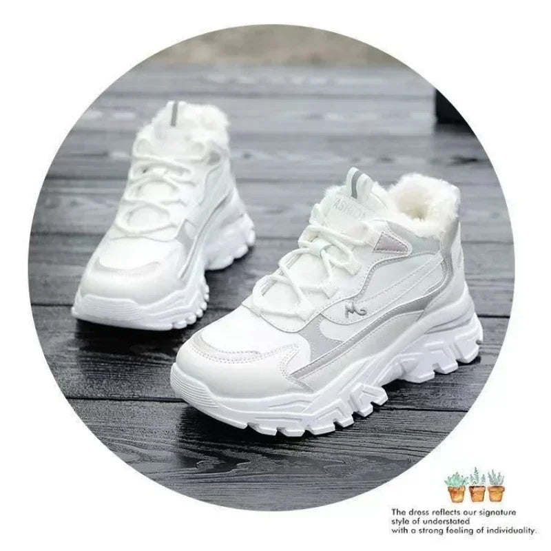 Women's Fleece Lined Chunky High Top Sneakers Cream White - Image 6