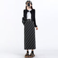 Women's High Waist Plaid A-Line Midi Skirt with Slit - Image 2