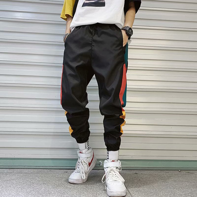 Black Harajuku Streetwear Joggers with Colorful Side Stripes - Image 2