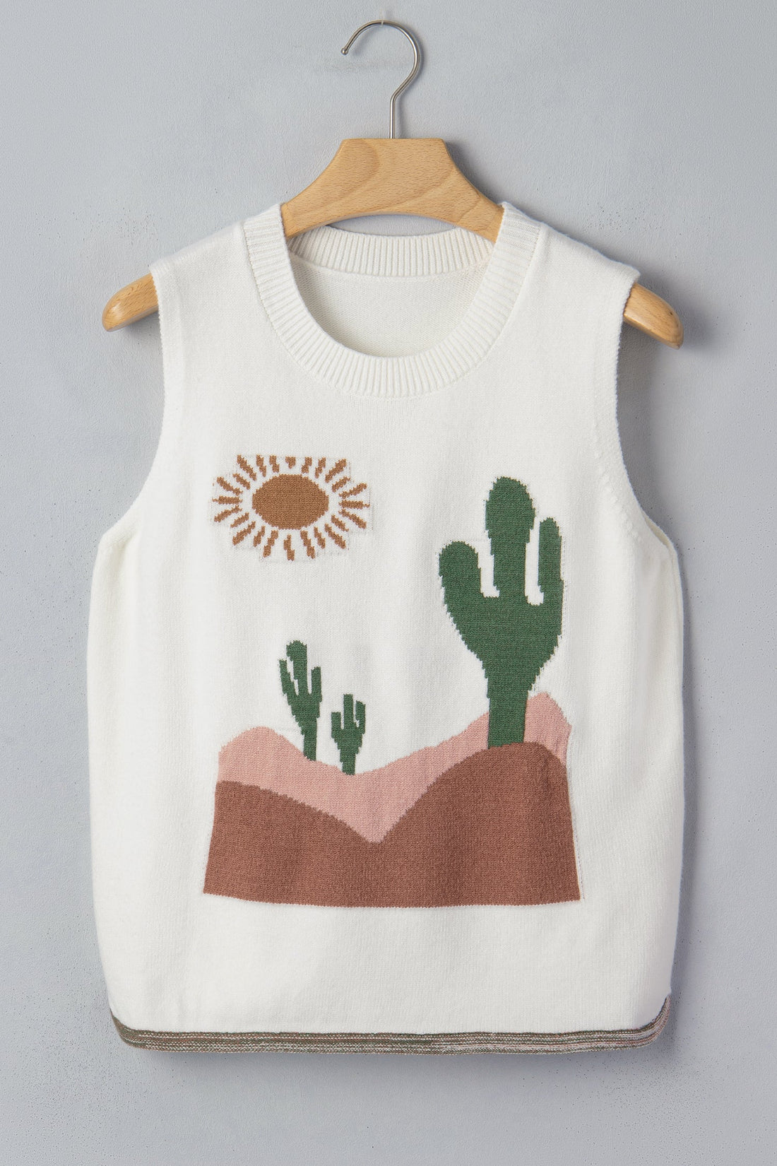 Western Cactus Oasis Sleeveless Knit Sweater Top