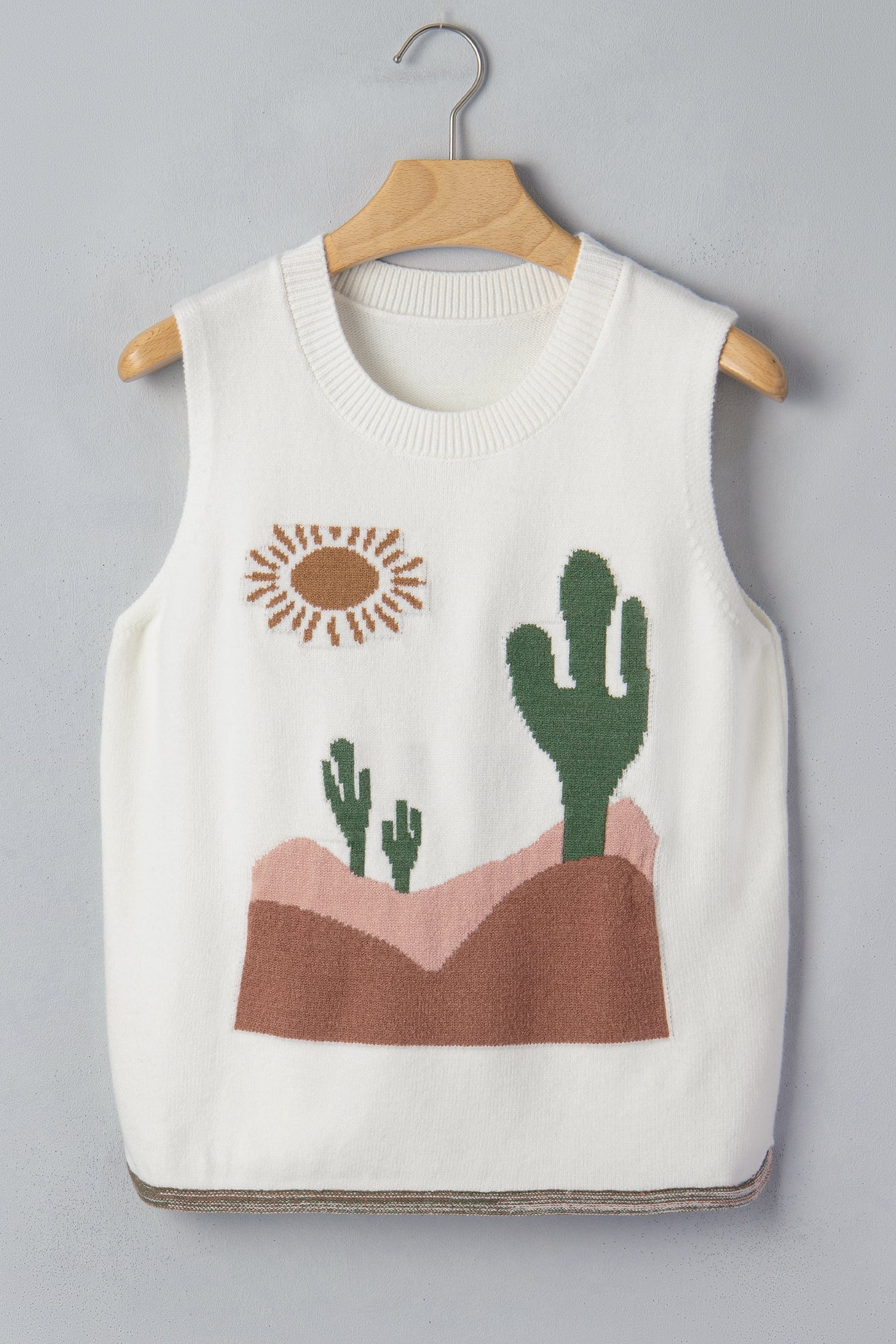 Western Cactus Oasis Sleeveless Knit Sweater Top