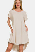 Bohemian high low flowy dress with fringe edge and side pockets
