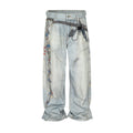 Wideboy Padlock Denim jeans in light wash with all-over chain and padlock graphic print, relaxed fit