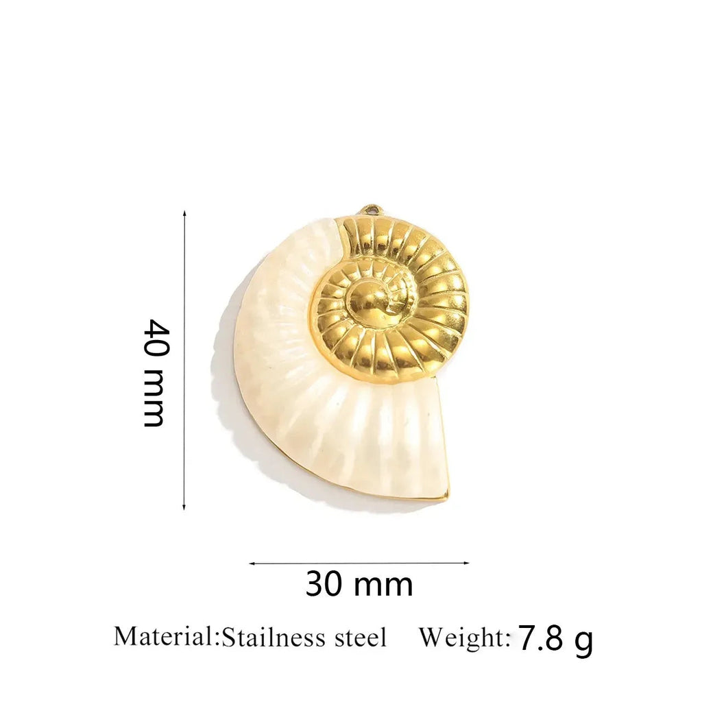 Gold Coastal Shell Pendant Necklace Stainless Steel Bohemian