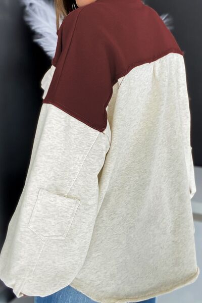 Contrast Collar Button-Up Utility Jacket with Pockets