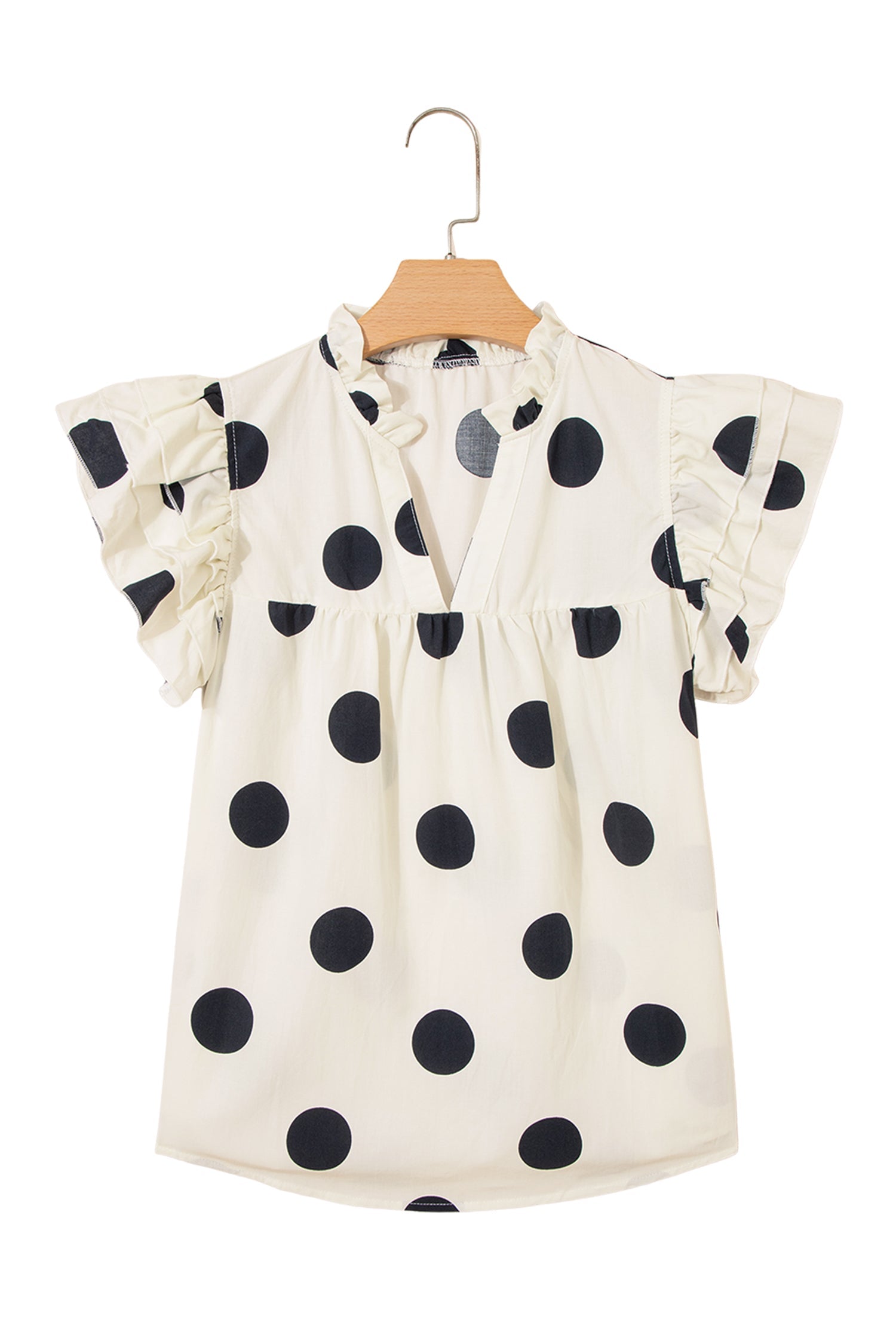 Jane Polka Dot V-Neck Shift Blouse with Ruffle Sleeves
