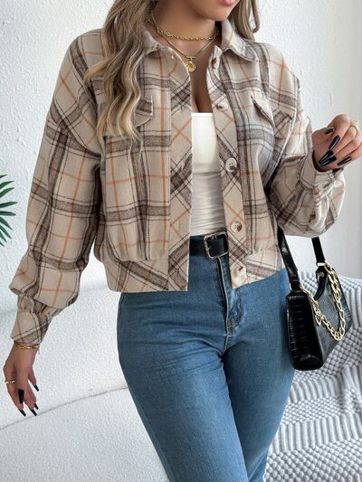Classic Plaid Long Sleeve Button-Up Jacket for Women