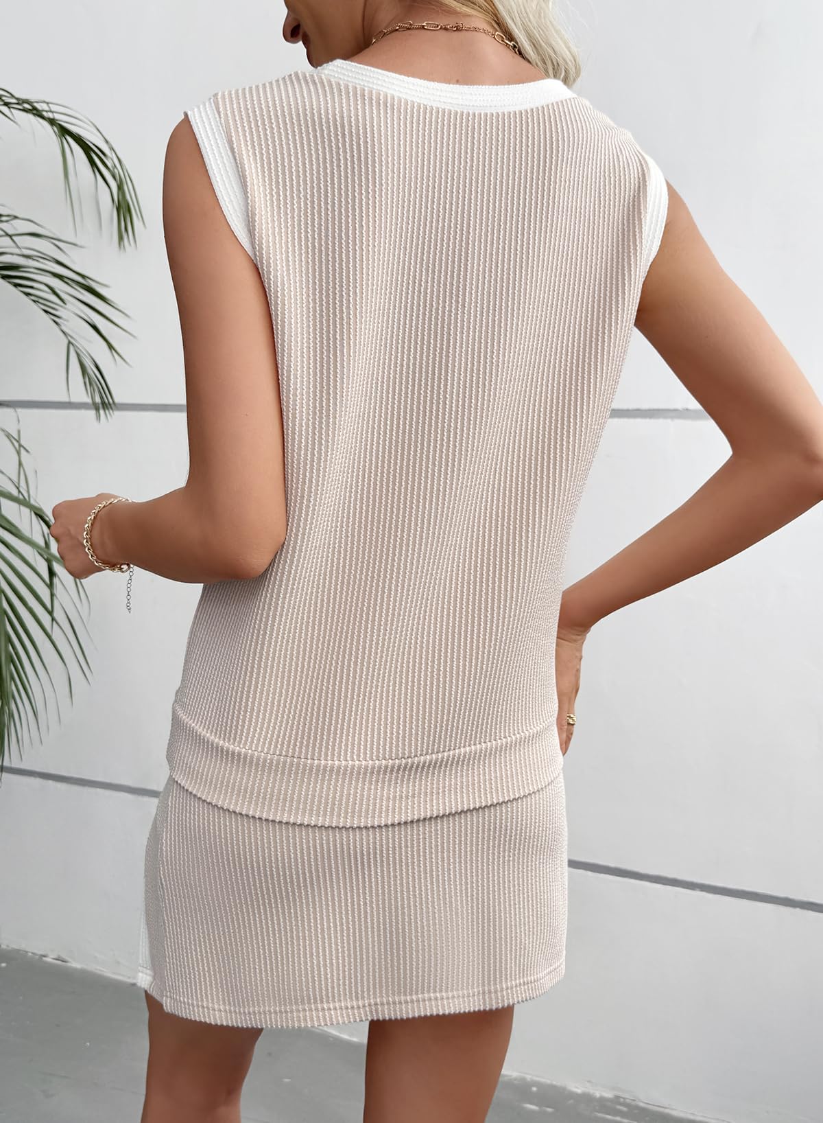 Women’s Sleeveless Ribbed Athletic Lounge Two-Piece Set - Image 5