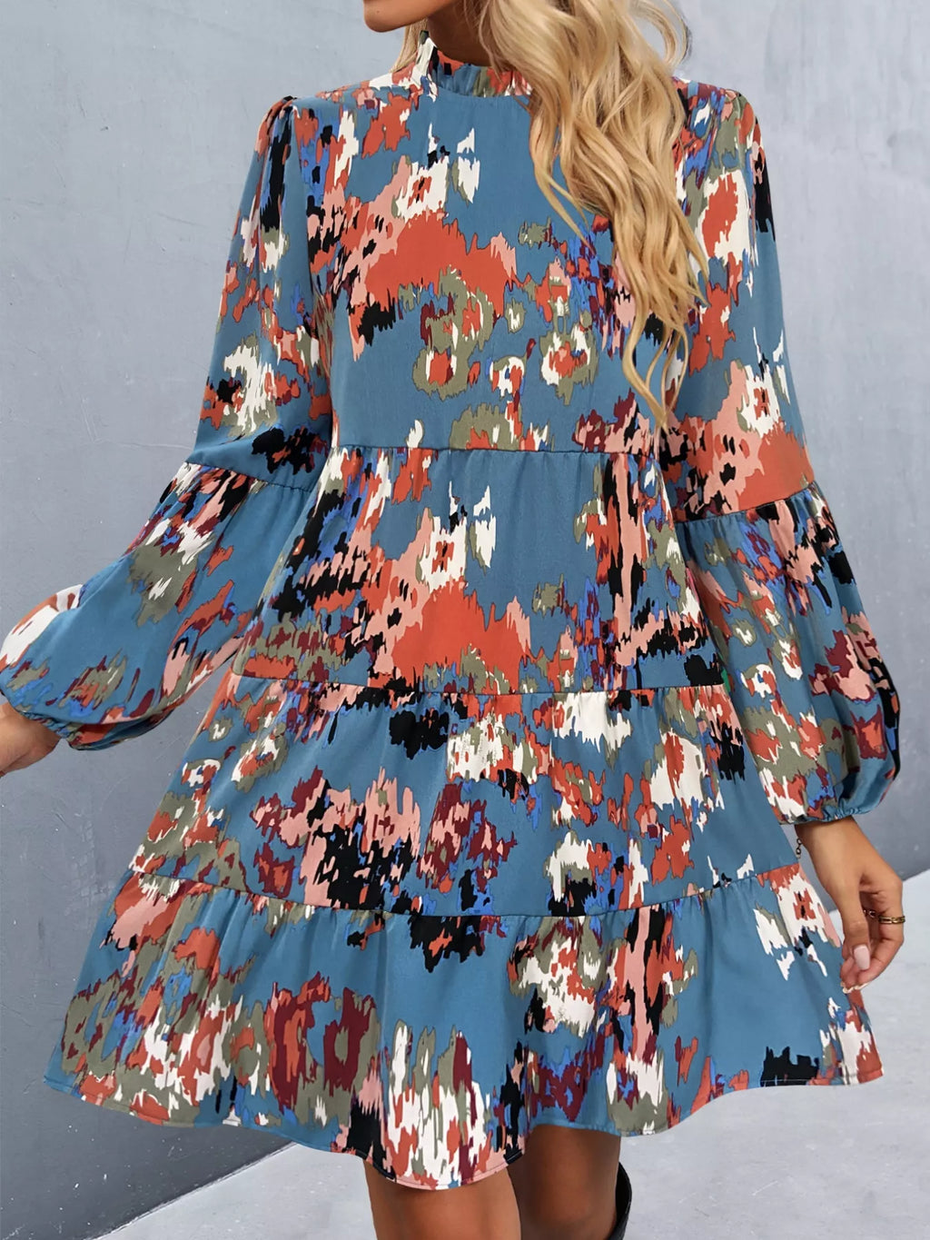 Printed Balloon Sleeve Mini Dress