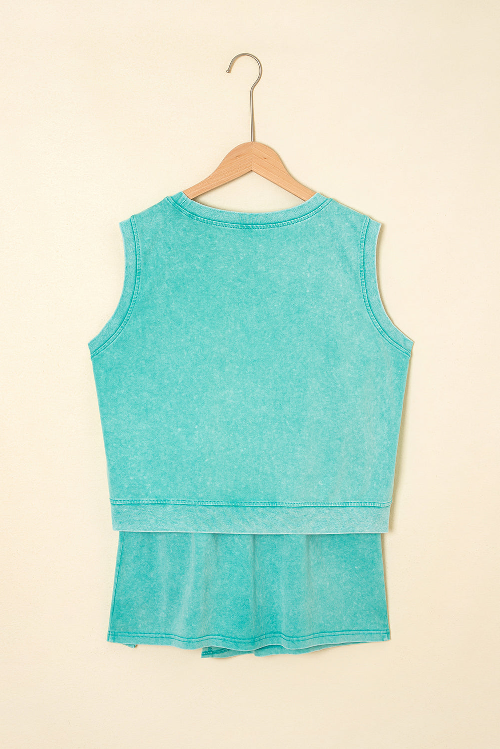 Solid Mineral Wash Cotton Tank Top and Lined Skort Set