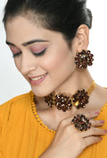 Gold-polished brass choker necklace with brown stones for women and girls