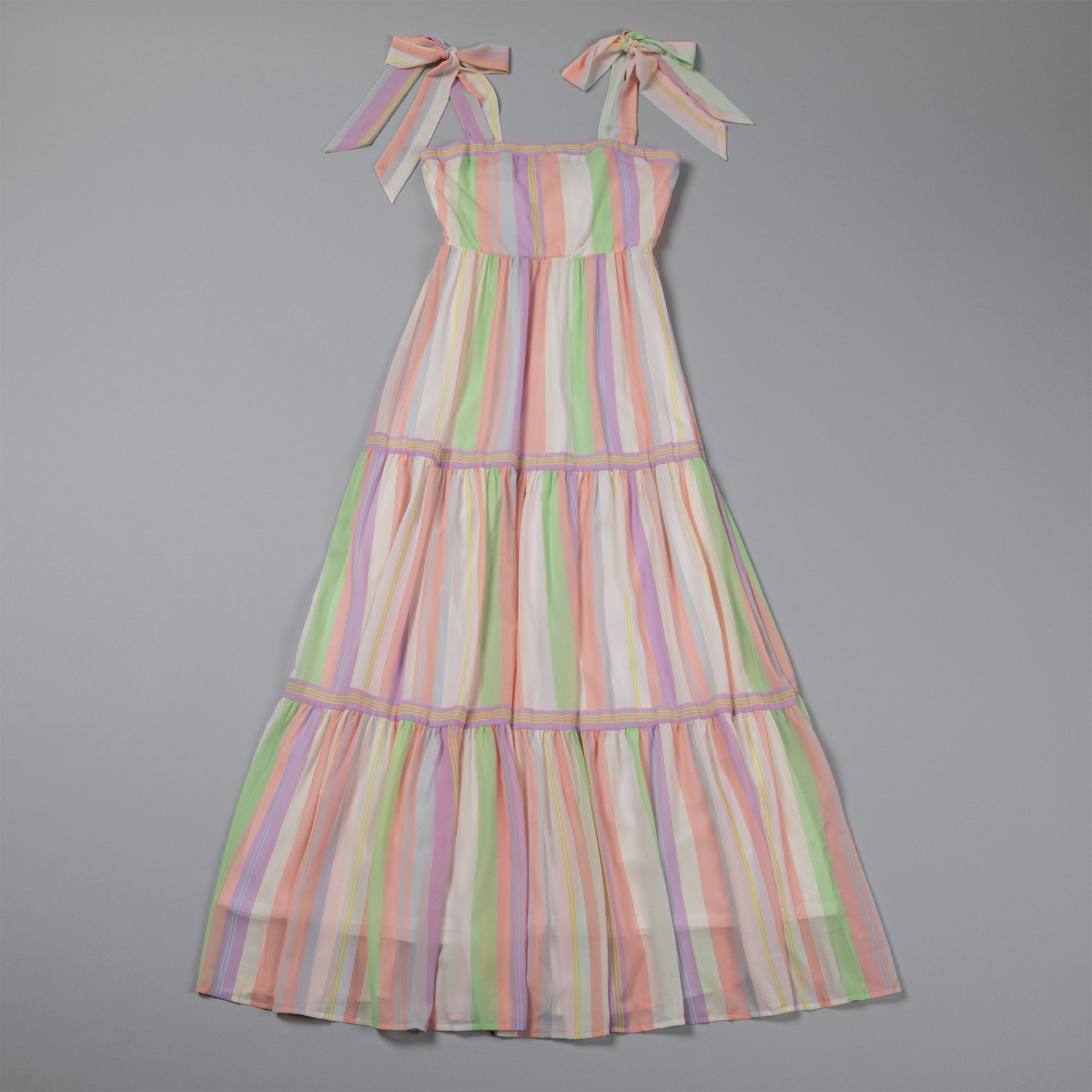 Colorful Stripes Tie Shoulder Maxi Dress