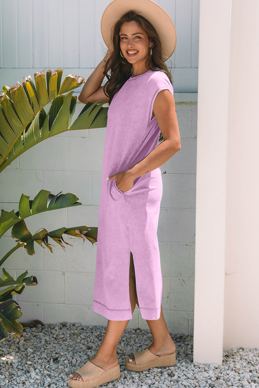Mineral Wash Pocketed T-shirt Maxi Dress