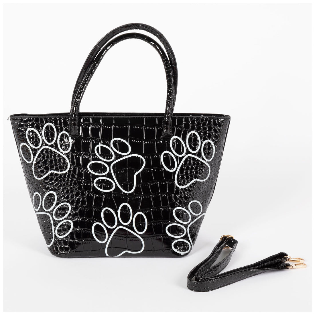 Patterned Paw Faux Leather Handbag