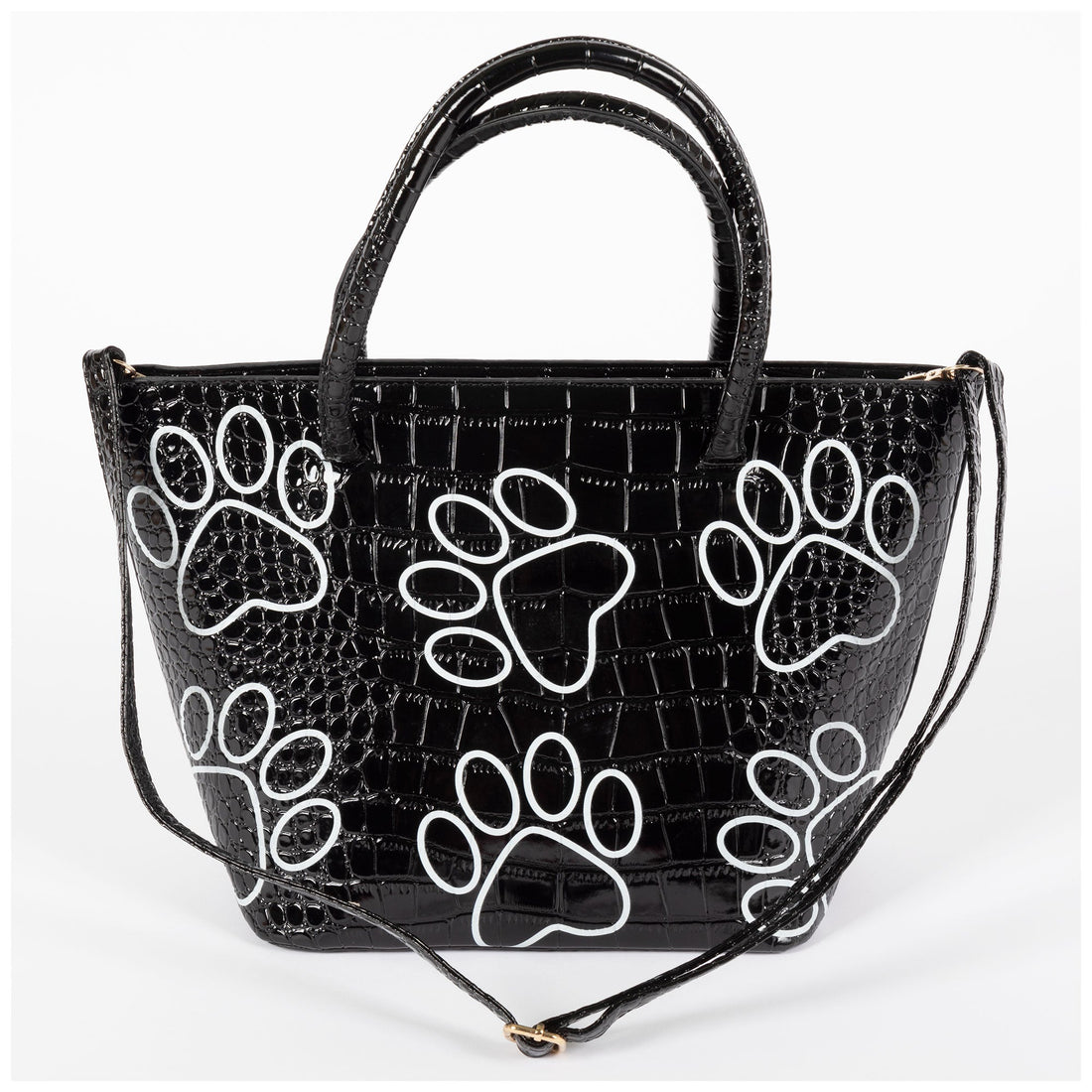 Patterned Paw Faux Leather Handbag