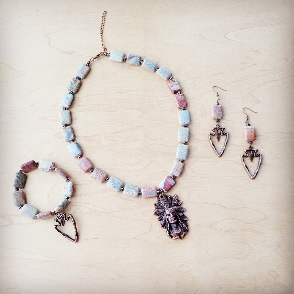 Aqua Terra Collar Necklace with Copper Indian Pendant