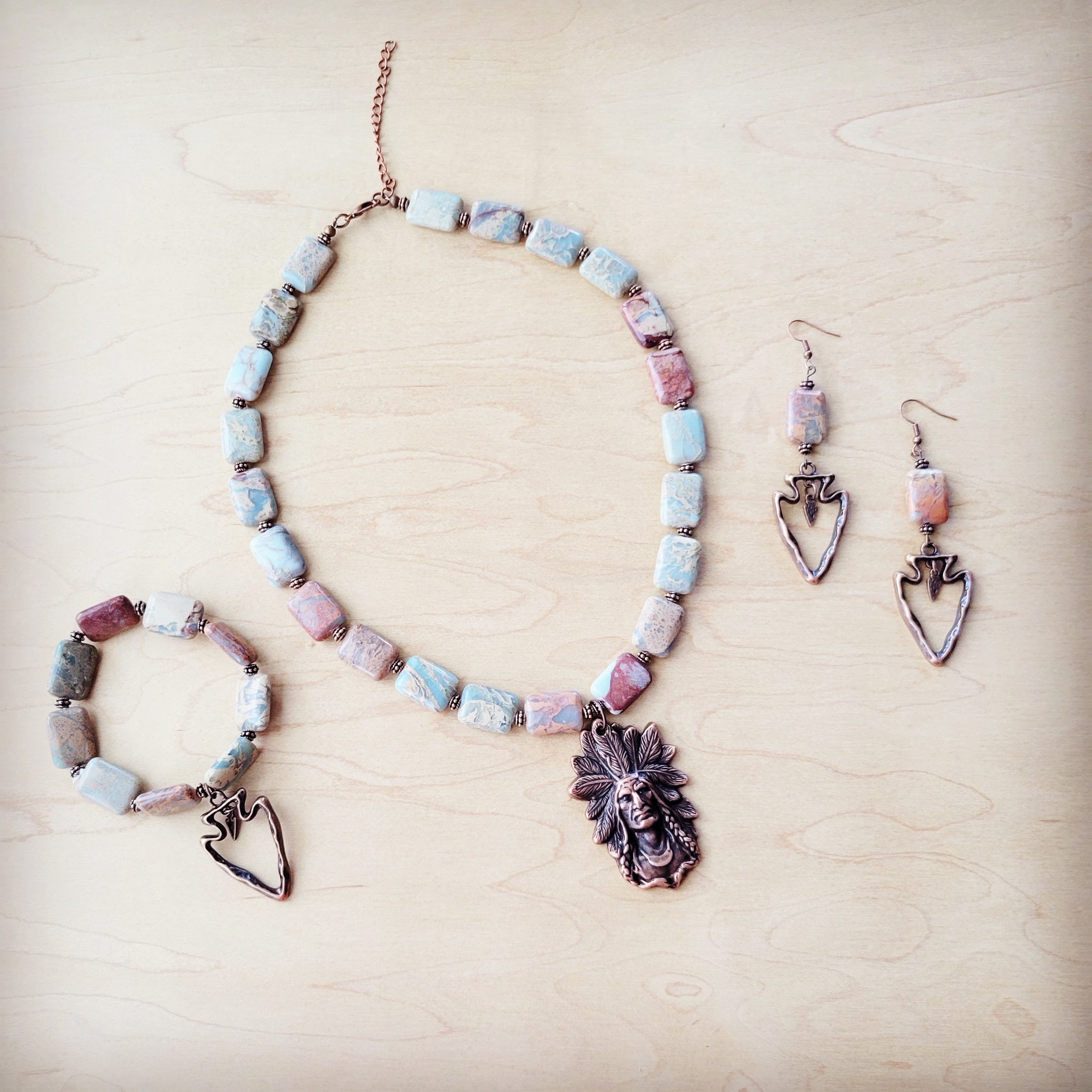 Aqua Terra Collar Necklace with Copper Indian Pendant