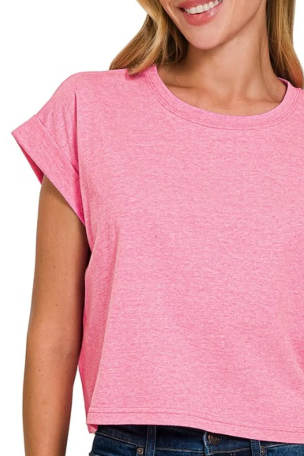 Zenana Rolled Sleeve Crop T-Shirt