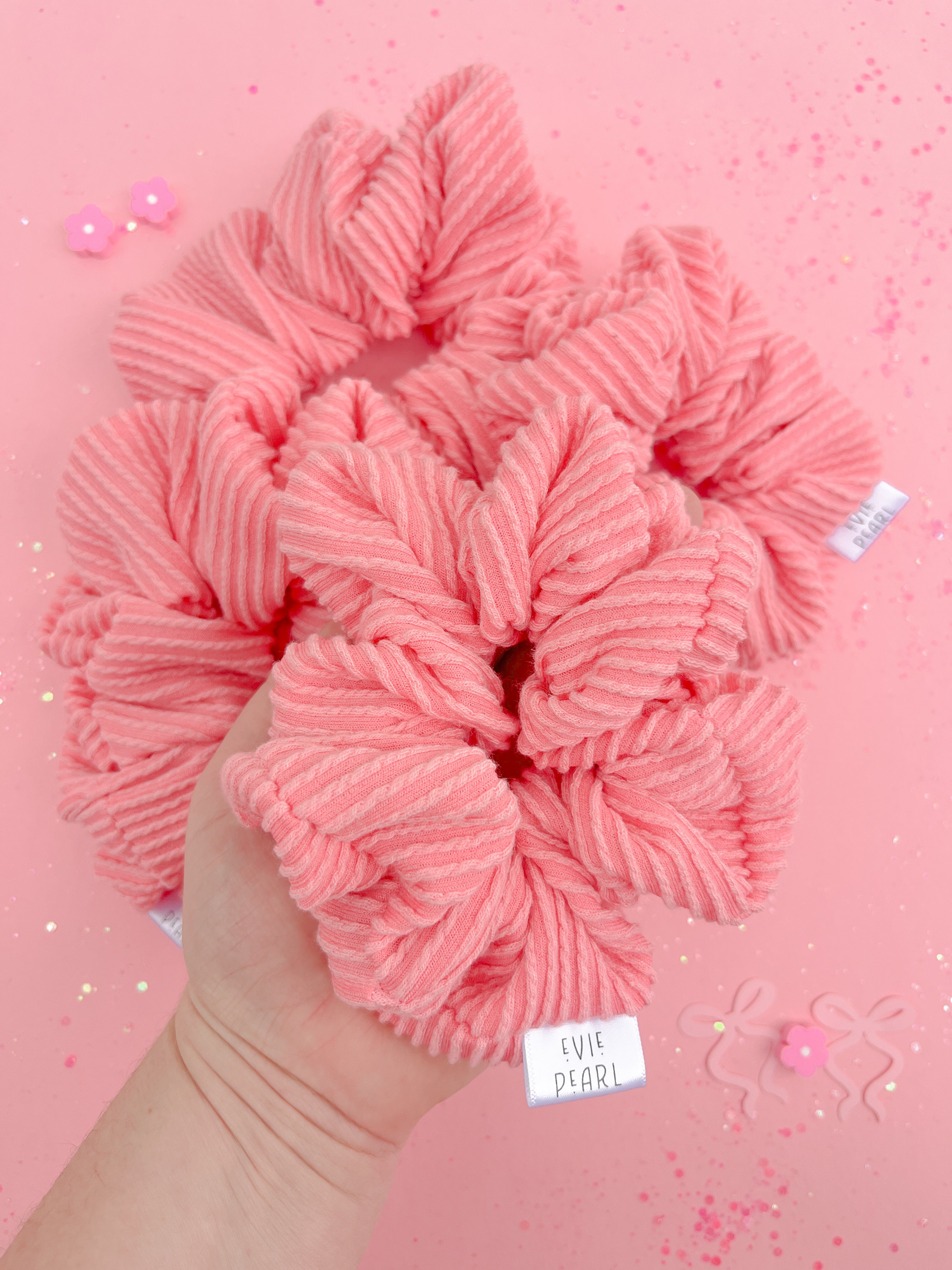 Sunkist Coral Ribbed Scrunchy