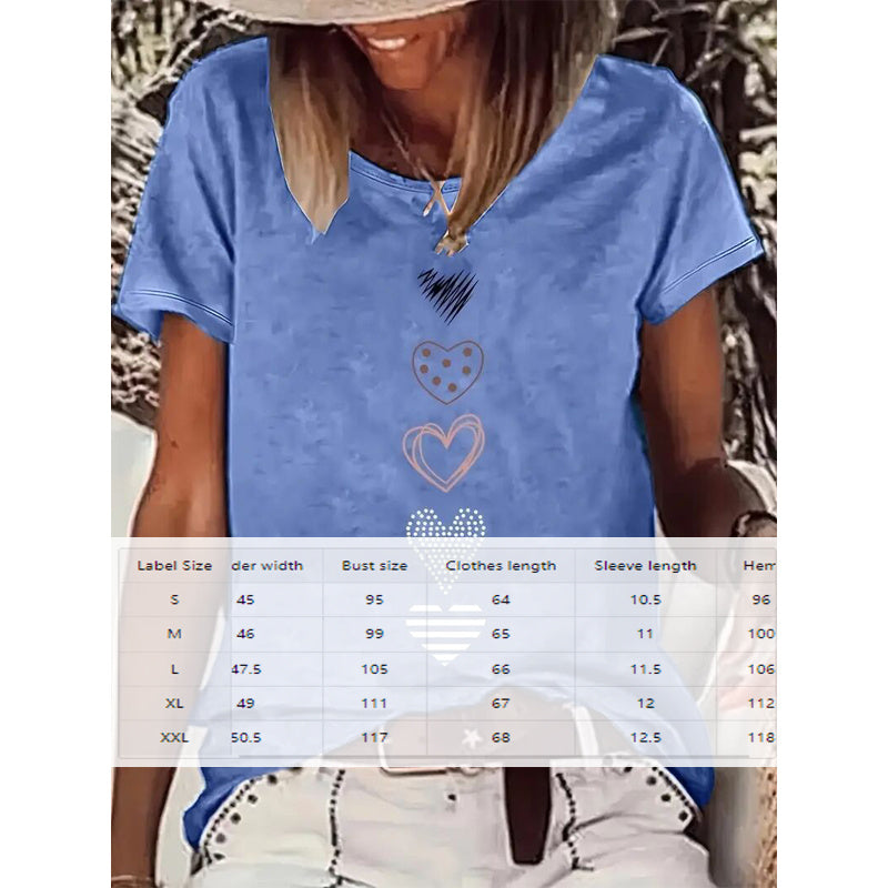 Women's Blue Heart Print Tee - Soft & Stretchy Casual Top