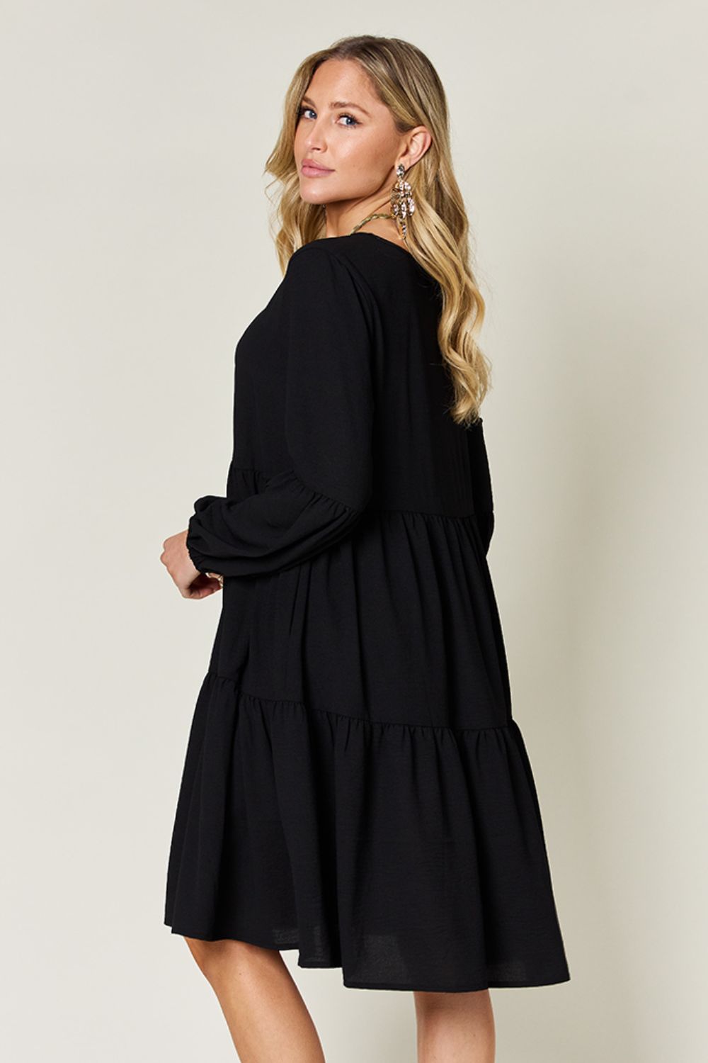 Light Green V-Neck Tiered Midi Dress with Side Pockets