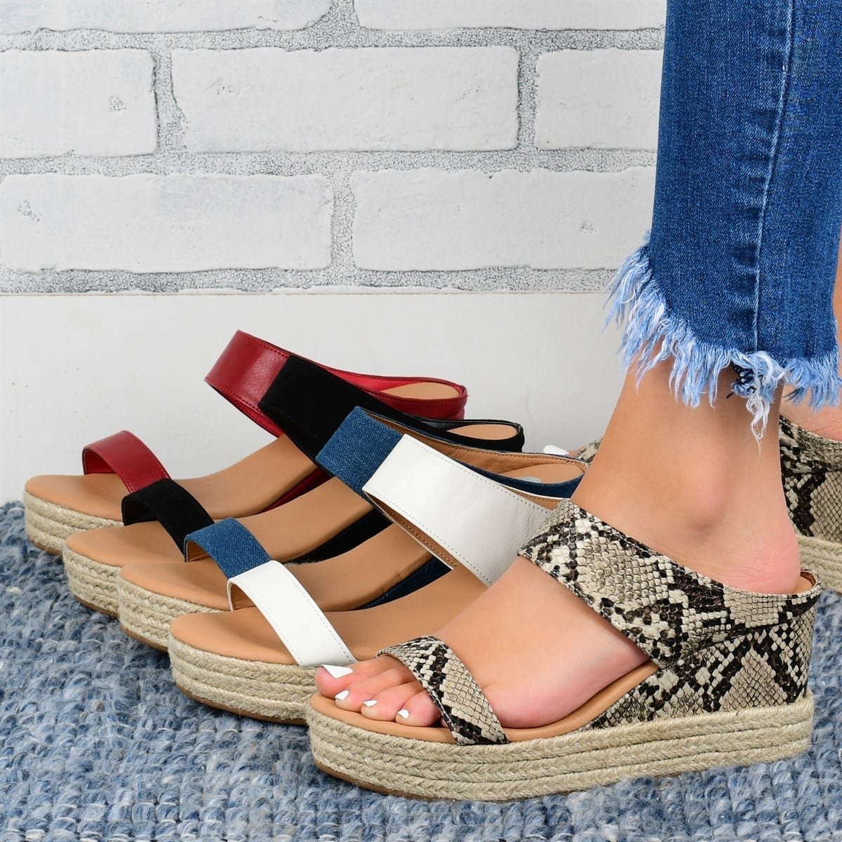 Women's Casual Hemp Platform Wedge Heel Sandals Summer Slides - Image 2